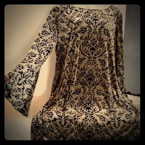 ECI Black Gold Velvet Bell Sleeve Dress Size XL